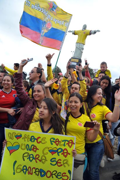 Thousands packed the streets of Bogota to welcome home the Colombian team after its exit from the World Cup in the quarterfinals. 