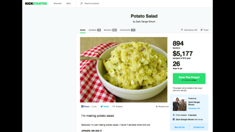 Zack Brown's potato salad Kickstarter campaign succeeded beyond his wildest dreams.
