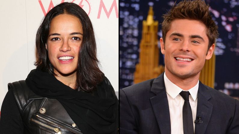Actors Michelle Rodriguez -- who was previously linked to model Cara Delevingne -- and Zac Efron <a href="index.php?page=&url=http%3A%2F%2Fmarquee.blogs.cnn.com%2F2014%2F07%2F07%2Fzac-efron-spotted-kissing-michelle-rodriguez%2F" target="_blank">stirred relationship rumors when they were spotted kissing on a boat</a> in Italy in July 2014 <a href="index.php?page=&url=http%3A%2F%2Fwww.people.com%2Farticle%2Fzac-efron-michelle-rodriguez-split" target="_blank" target="_blank">but reportedly only lasted two months as a couple. </a>