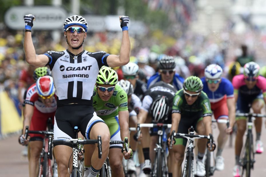 Kittel celebrates his success and looks the man to beat in the bunch sprints now Cavendish has exited the race.