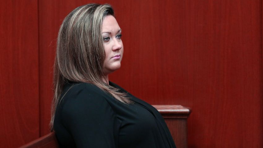 SANFORD, FL - JUNE 13:  Shellie Zimmerman, wife of accused murderer George Zimmerman, listens in during jury selection in Seminole circuit court on fourth day of Zimmerman's murder trial June 13, 2013 in Sanford, Florida. Jury selection continues in Zimmerman's second-degree murder trial for the shooting death of the unarmed teenager Trayvon Martin.  (Photo by Joe Burbank-Pool/Getty Images)
