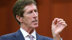 SANFORD, FL - JULY 12:  Defense counsel Mark O'Mara addresses the jury during closing arguments in George Zimmerman's murder trial July 12, 2013 in Sanford, Florida. Judge Debra Nelson has ruled that the jury can also consider a lesser manslaughter charge along with the second-degree murder charge in the shooting death of Trayvon Martin. (Photo by Joe Burbank-Pool/Getty Images)