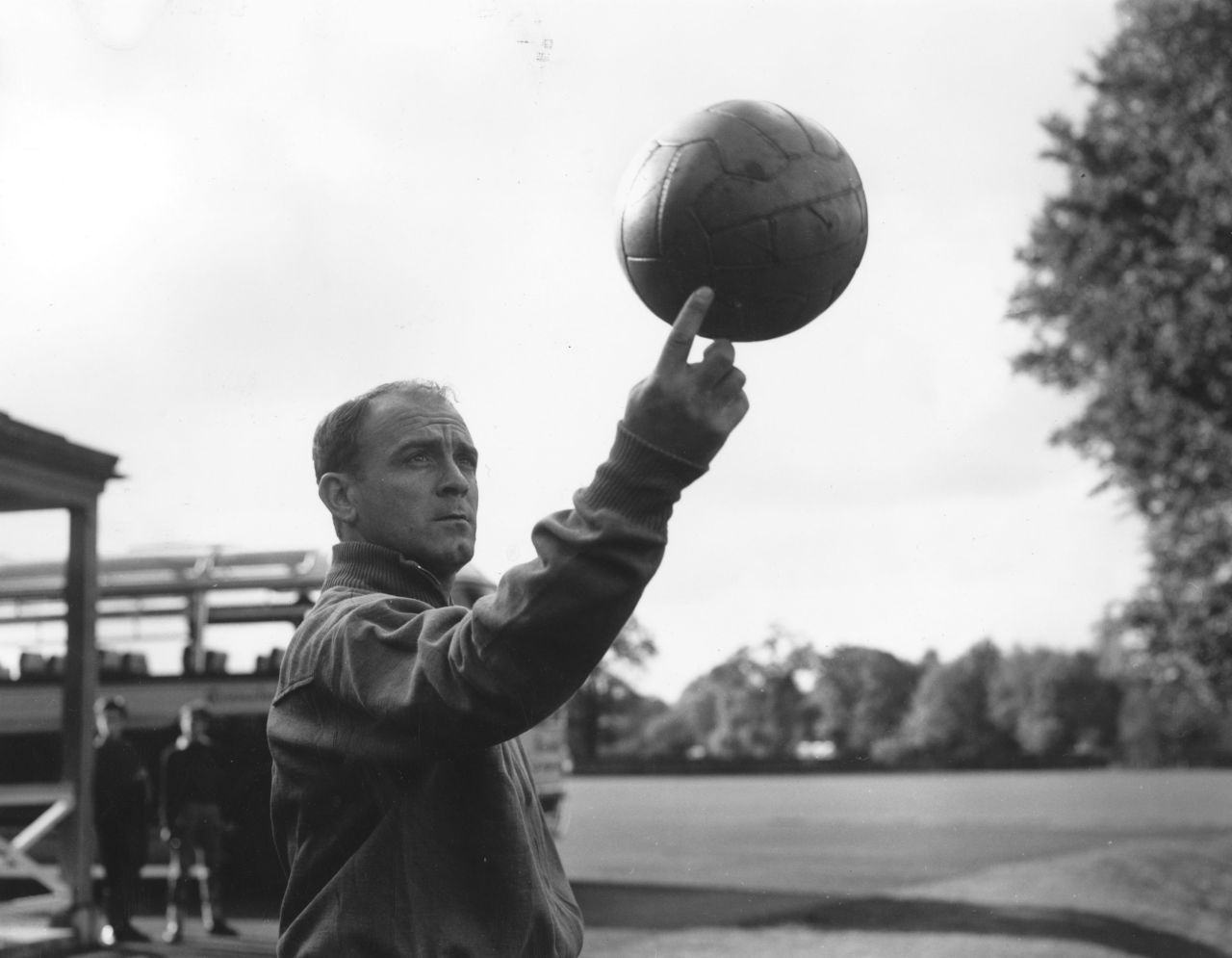 Former Real Madrid star Alfredo di Stefano, one of the world's greatest forwards, spinning a ball in October 1960 during a practice in England. Di Stefano died at the age of 88 on Monday after suffering a heart attack near Madrid's Benabeu Stadium.