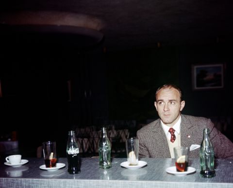 Di Stefano enjoys a beverage or two at a Madrid cafe in 1970.