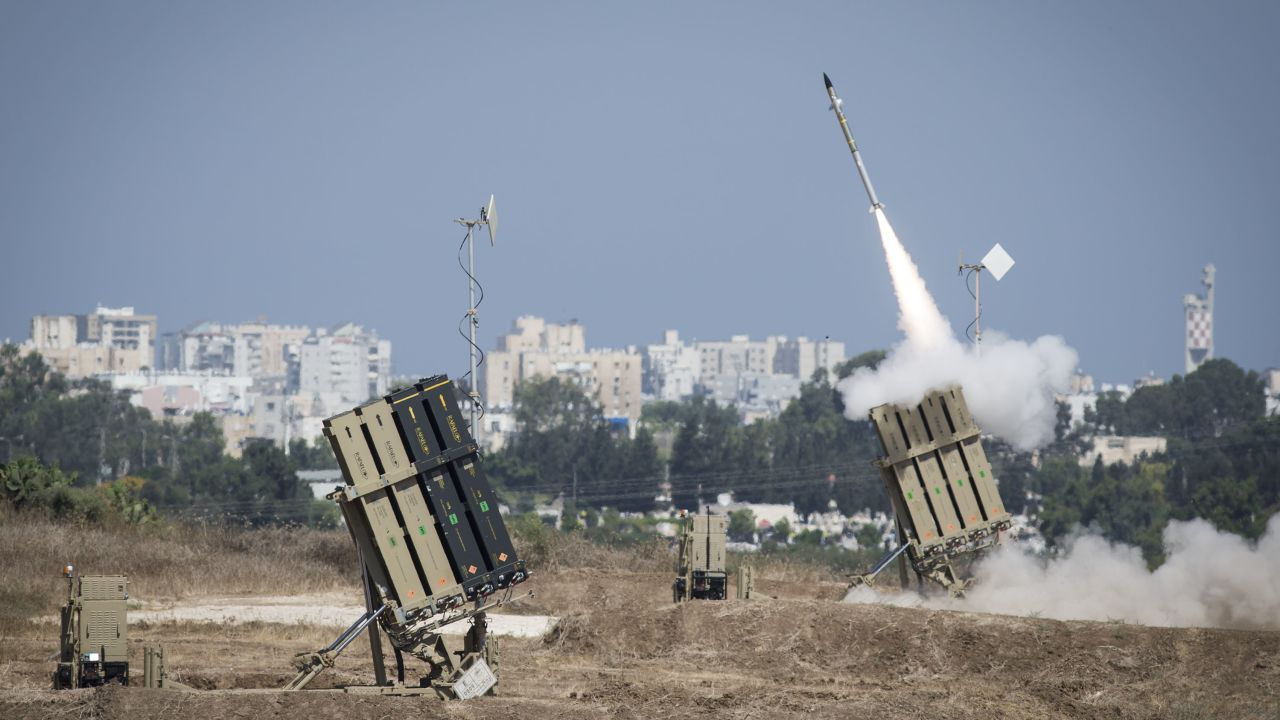 Israel's Iron Dome air-defense system fires to intercept a rocket over the city of Ashdod on July 8, 2014.