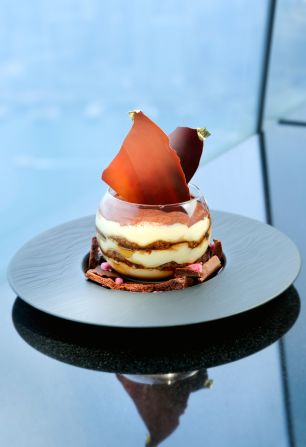 The world's highest hotel, Hong Kong's Ritz-Carlton (height 490 meters), home to Tosca, inspired the menu, Lavarra says.