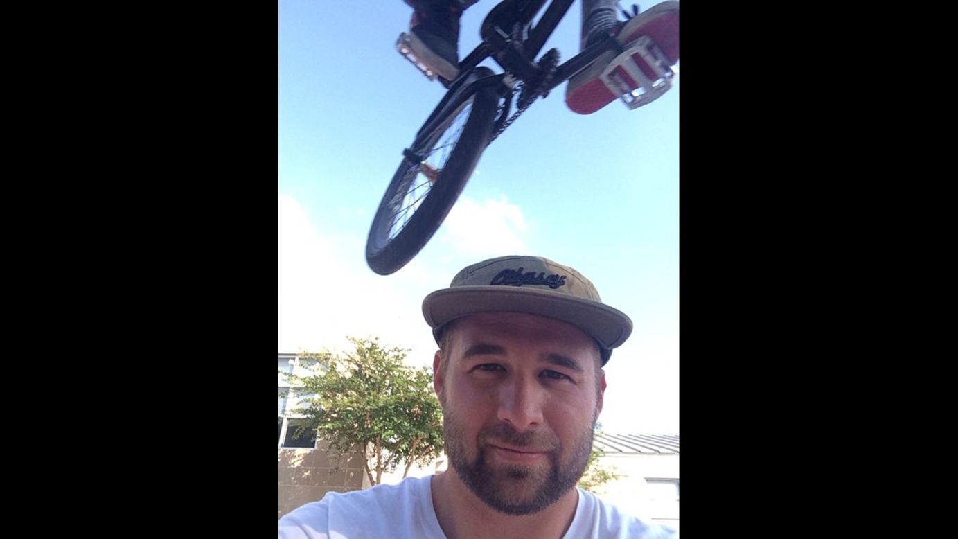 BMX rider Aaron Ross took a selfie as a bicycle flew over his head Sunday, July 6. "I was jumped today," <a href="http://instagram.com/p/qGHdfLChF6/" target="_blank" target="_blank">he joked on Instagram.</a>
