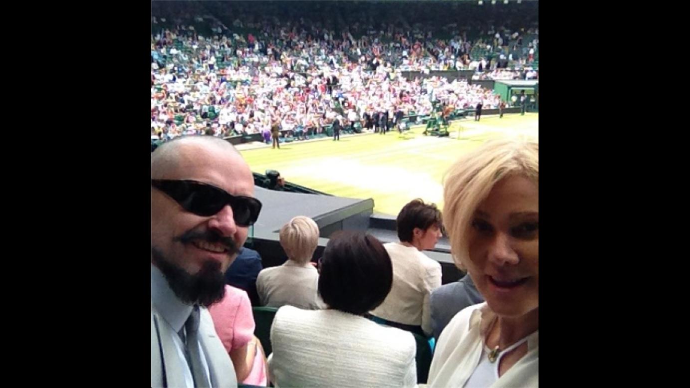 Actor Hugh Jackman and his wife, Deborra-Lee, <a href="http://instagram.com/p/qHGjYMChMH/" target="_blank" target="_blank">watched the Wimbledon final</a> between Novak Djokovic and Roger Federer on Sunday, July 6. "Just took our seats @Wimbledon. Amazing moment," he wrote on Instagram.