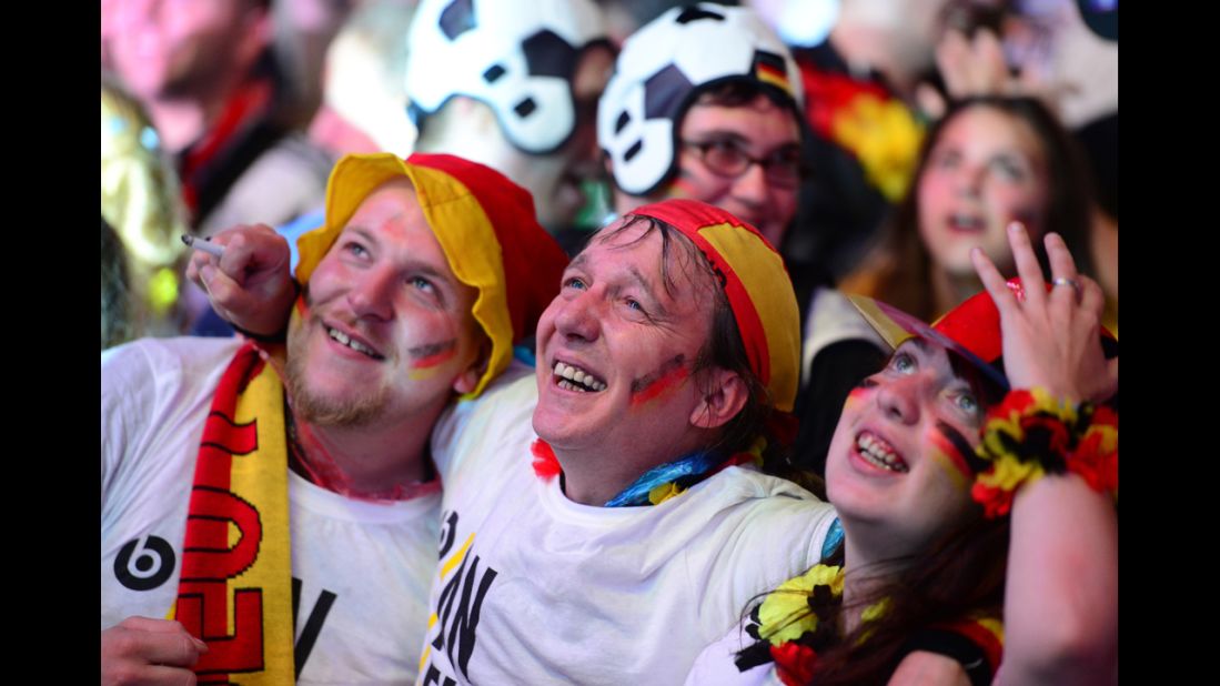 Germany fans watch during a public viewing at the Brandenburg Gate in Berlin.