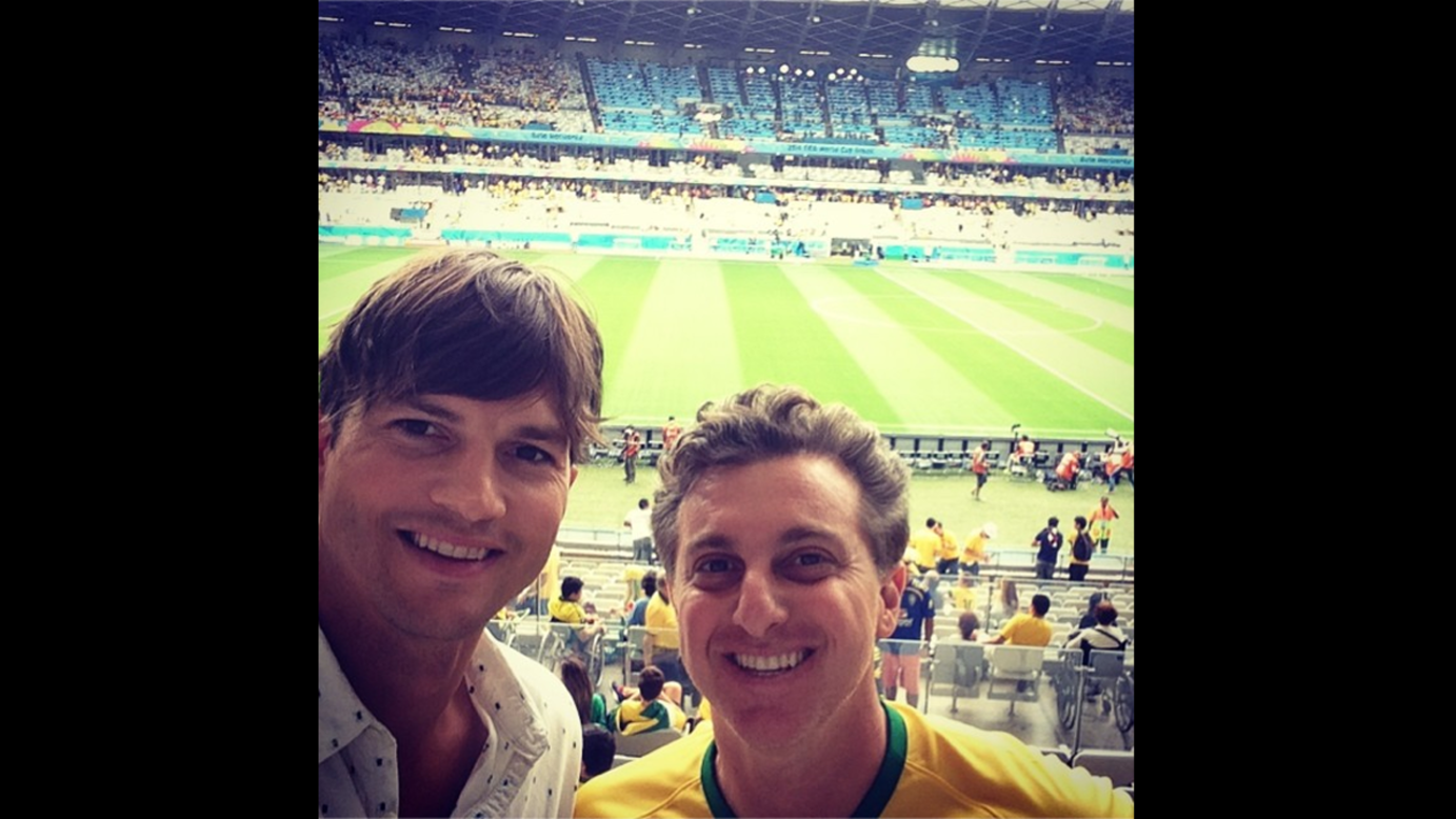 Actor Ashton Kutcher, left, and Brazilian TV presenter Luciano Huck <a href="http://instagram.com/p/qM3JbonJ87/" target="_blank" target="_blank">take in the World Cup soccer match</a> between Brazil and Germany on Tuesday, July 8. Germany <a href="http://www.cnn.com/2014/07/08/football/gallery/world-cup-best-0708/index.html">trounced Brazil</a> 7-1 to advance to the tournament final.