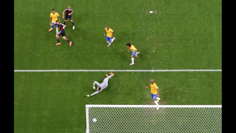 Germany's Miroslav Klose, second from left, scores his team's second goal. The goal also made Klose the all-time leading scorer in World Cup history.