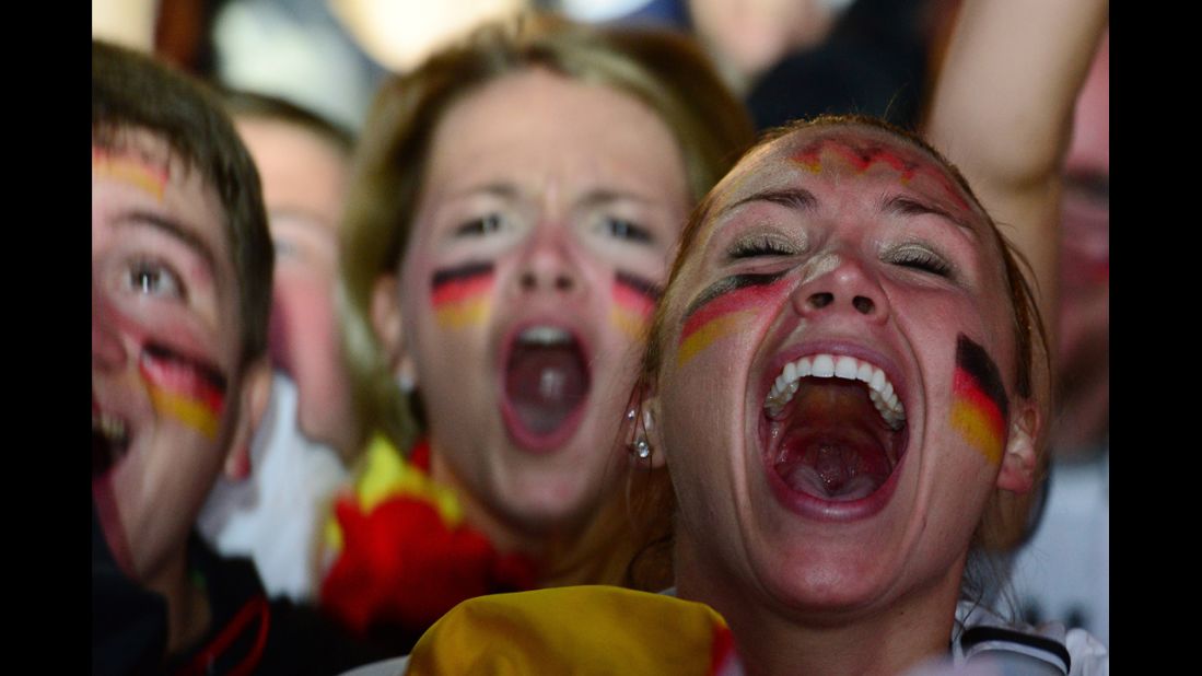 Germany fans in Berlin celebrate their team's seventh goal. 