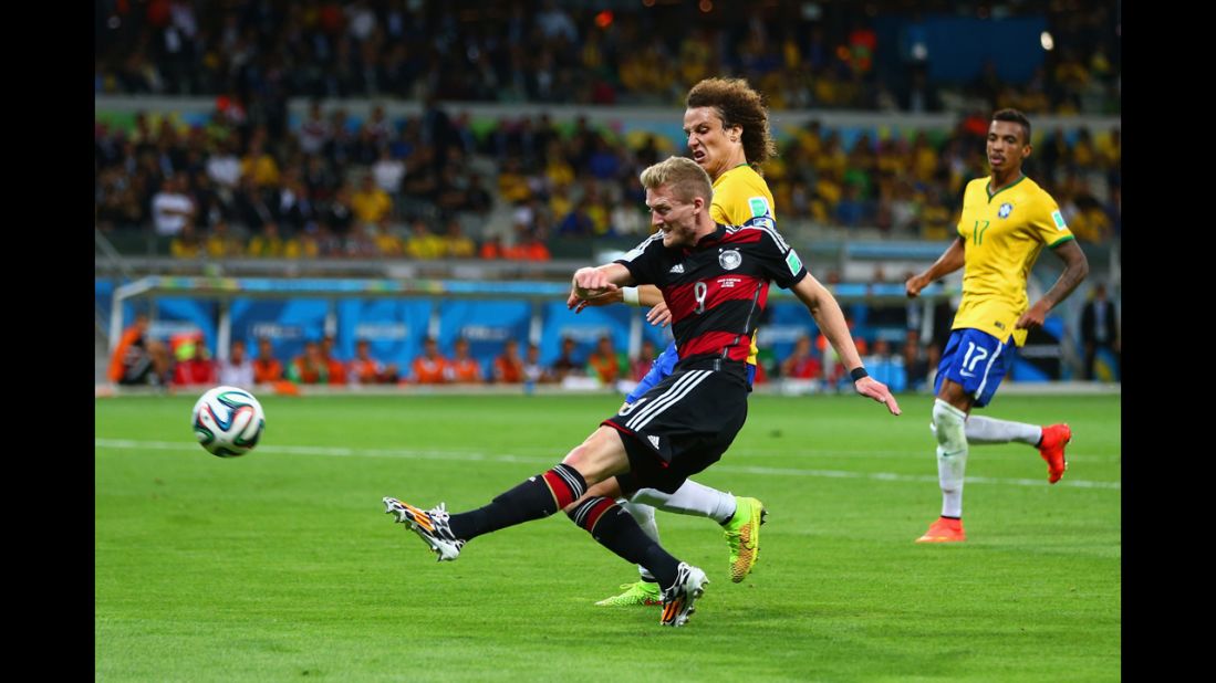 Andre Schuerrle scores Germany's seventh goal. It was his second of the game. 