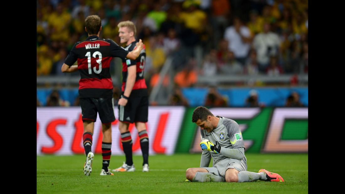 Julio Cesar shows his dejection after conceding the sixth goal.