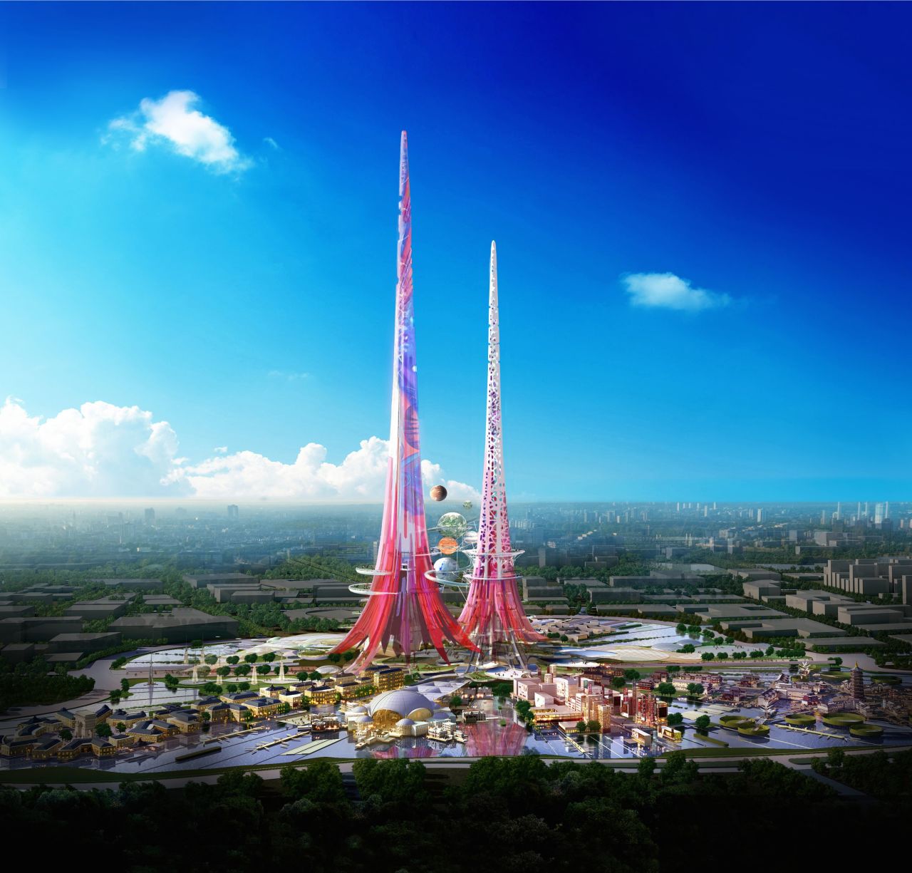 The towers will glow in vibrant pink, as a nod to the fuchsia flower. 