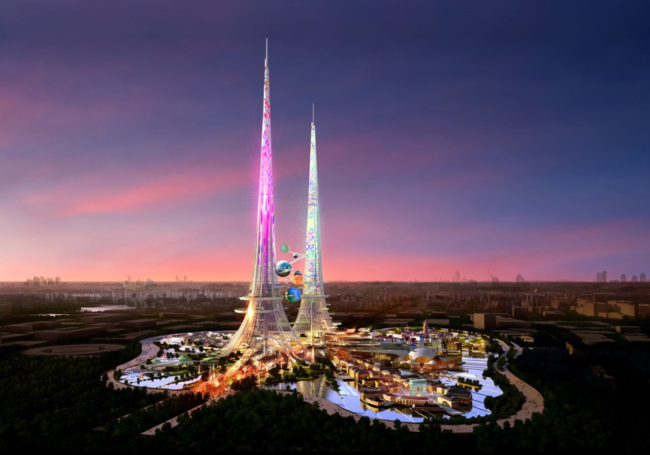 At more than one kilometer high, the Phoenix Towers in Wuhan will be the world's tallest building when they are complete. 