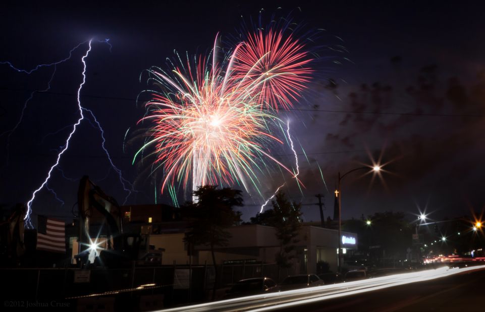 This lightning storm decided to join in on the fireworks after a 2012 Fourth of July celebration in Wakefield, Massachusetts. "The rain was right where the storm cell was, so we weren't getting rained on. It was a lucky shot," said <a href="http://ireport.cnn.com/docs/DOC-812122">Joshua Cruse</a>, who captured this photo.