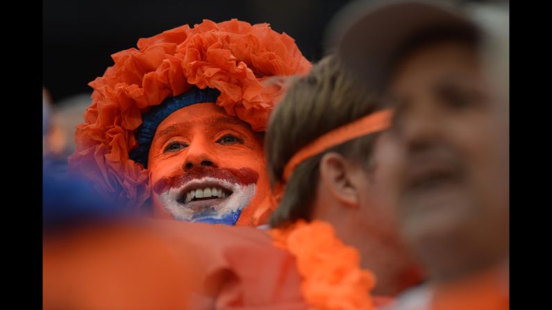 A Netherlands fan is seen in the stadium prior to the match. <a href="index.php?page=&url=http%3A%2F%2Fwww.cnn.com%2F2014%2F07%2F08%2Ffootball%2Fgallery%2Fworld-cup-best-0708%2Findex.html">See the best World Cup photos from July 8</a>