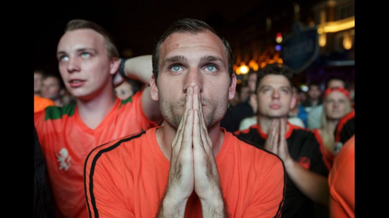 Thousands of soccer fans in Eindhoven, Netherlands, watch a live broadcast of the semifinal on July 9. 