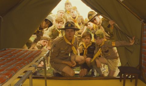 Scouts from a local camp are enlisted to find two young lovers who have run away in the film "Moonrise Kingdom," starring Edward Norton, center. From scouting camp to arts camp, there are a ton of summer sleepaway options for kids.