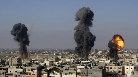 Israeli missiles hit smuggling tunnels between Egypt and Gaza in Rafah, southern Gaza, on July 9, 2014.