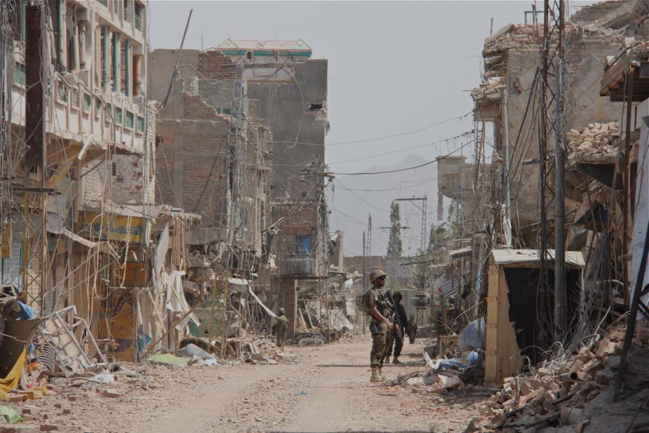Miranshah has been left looking like a street in war-torn Syria. At least 500,000 people have been displaced by the army's campaign.