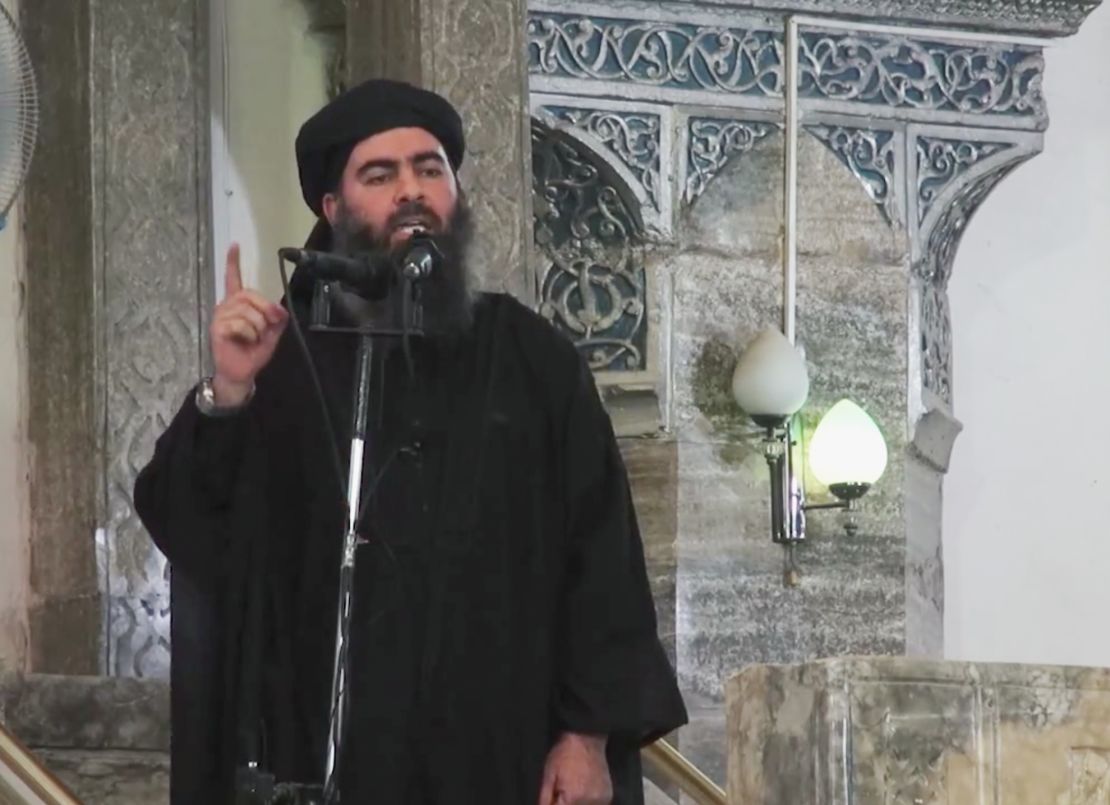 This image from video posted on a militant website on July 5 purports to show ISIS leader Abu Bakr al-Baghdadi delivering a sermon at a mosque in Iraq. 