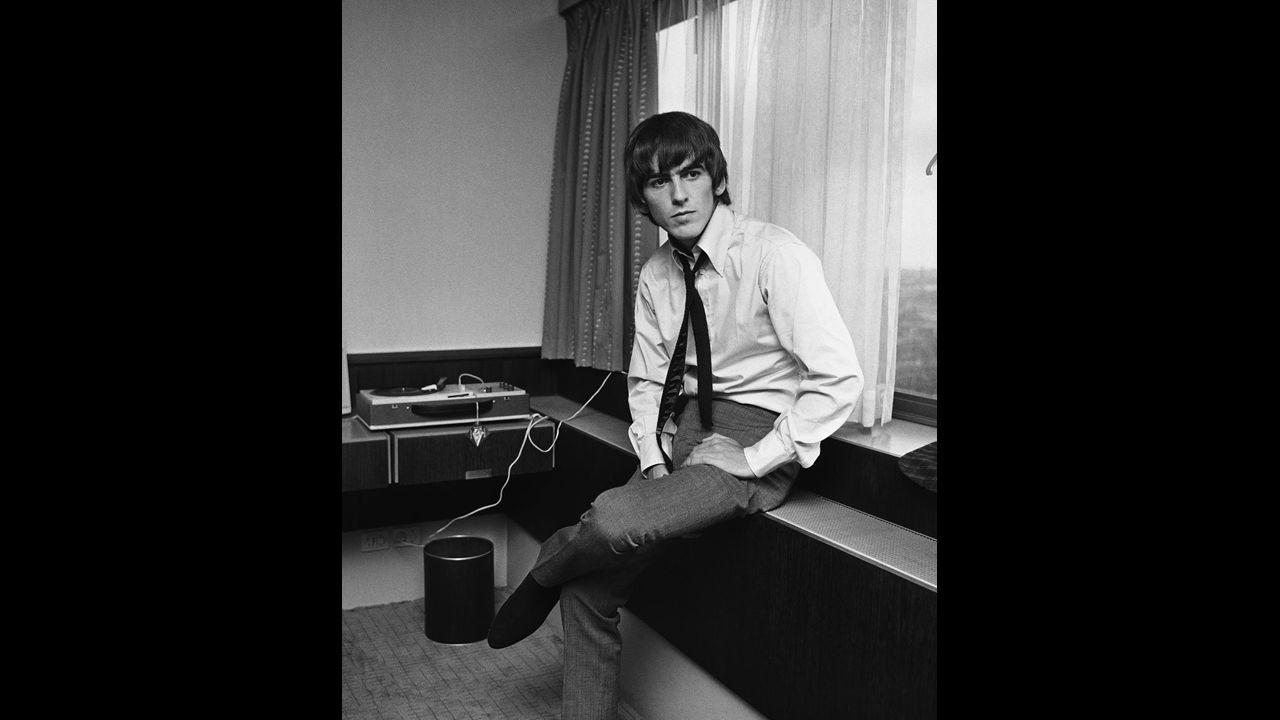 George Harrison at a hotel in Copenhagen, Denmark, in 1964.
