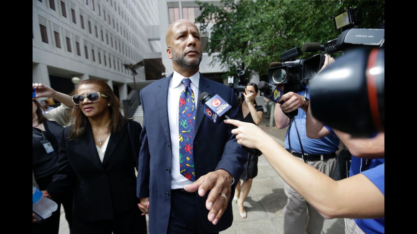 Former New Orleans Mayor Ray Nagin and his wife, Seletha, leave a federal court in New Orleans after <a href="http://www.cnn.com/2014/07/09/justice/ray-nagin-sentencing/index.html">he was sentenced to 10 years in prison</a> for a bribery scandal. In February, a jury found Nagin guilty of taking hundreds of thousands of dollars in bribes and other favors from businessmen looking for a break from his administration.