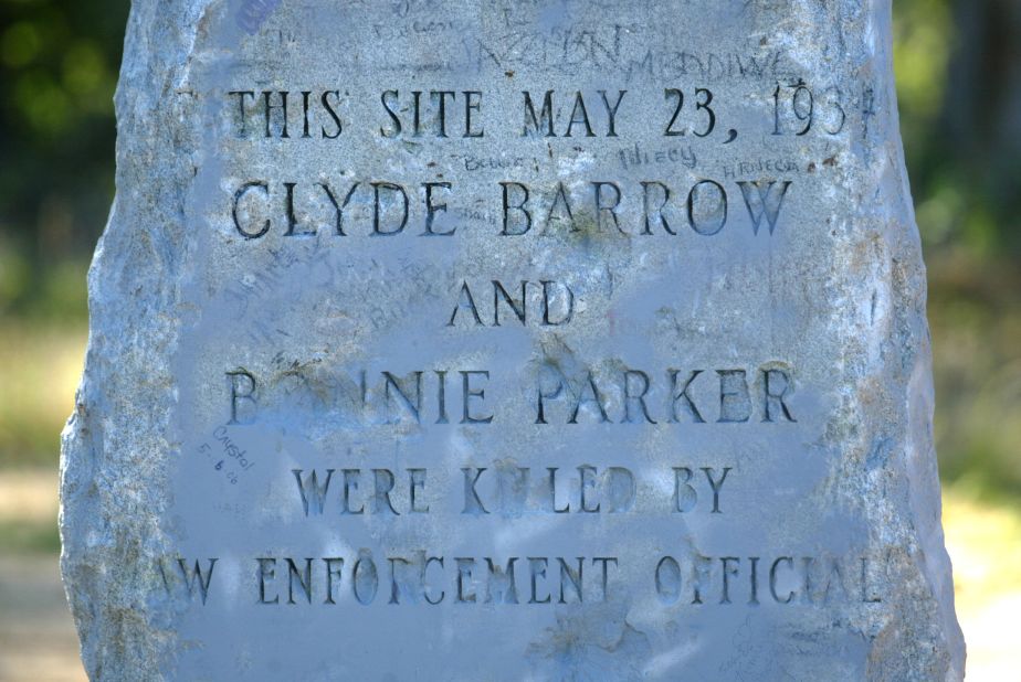 In Gibsland, Louisiana, a monument stands at the site of the ambush that killed Bonnie and Clyde.  The bank robbers were tracked down by Texas and Louisiana law enforcement three years after their crime spree began.