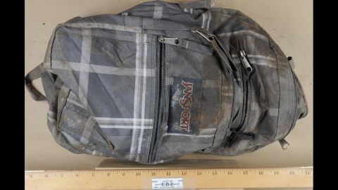 This backpack, belonging to Tsarnaev, was shown during the trials of his friends. The backpack was taken from Tsarnaev's dorm room after the Boston Marathon bombing and tossed in a dumpster. The FBI later found it in a landfill. 