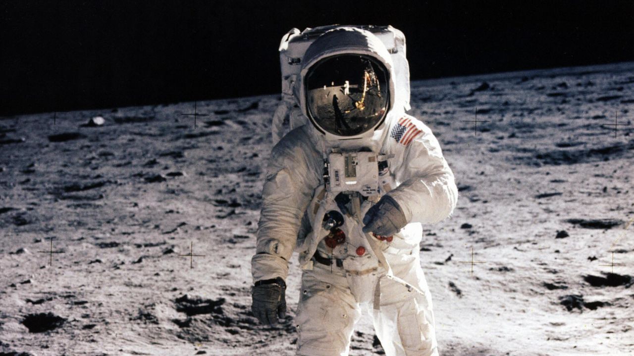 Buzz Aldrin walks on the moon on July 20, 1969. Sunday will be the 45th anniversary of the lunar landing.
