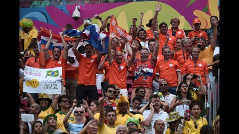 Netherlands fans celebrate a score.