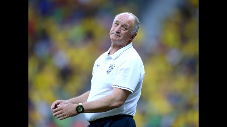 Brazil's head coach Luiz Felipe Scolari reacts during the match.