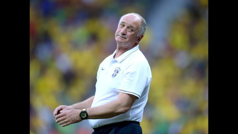 Brazil's head coach Luiz Felipe Scolari reacts during the match. 