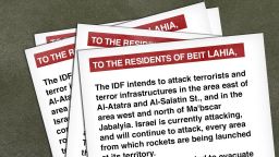 The Israeli Defense Force said, on its Twitter account: We are dropping these leaflets above N. Gaza, warning civilians to move away from Hamas terrorists & command centers.