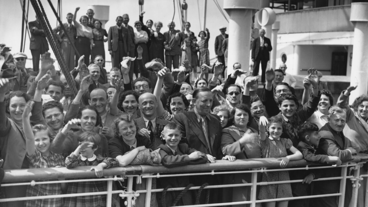 Jewish refugees aboard the St Louis arrive at Antwerp, Belgium, in 1939 after the ship was turned away from the U.S.  