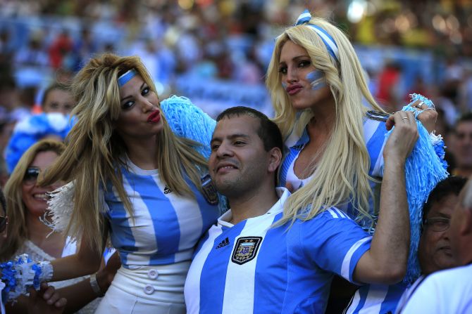 Argentina fans cheer at the Maracana Stadium before the match.