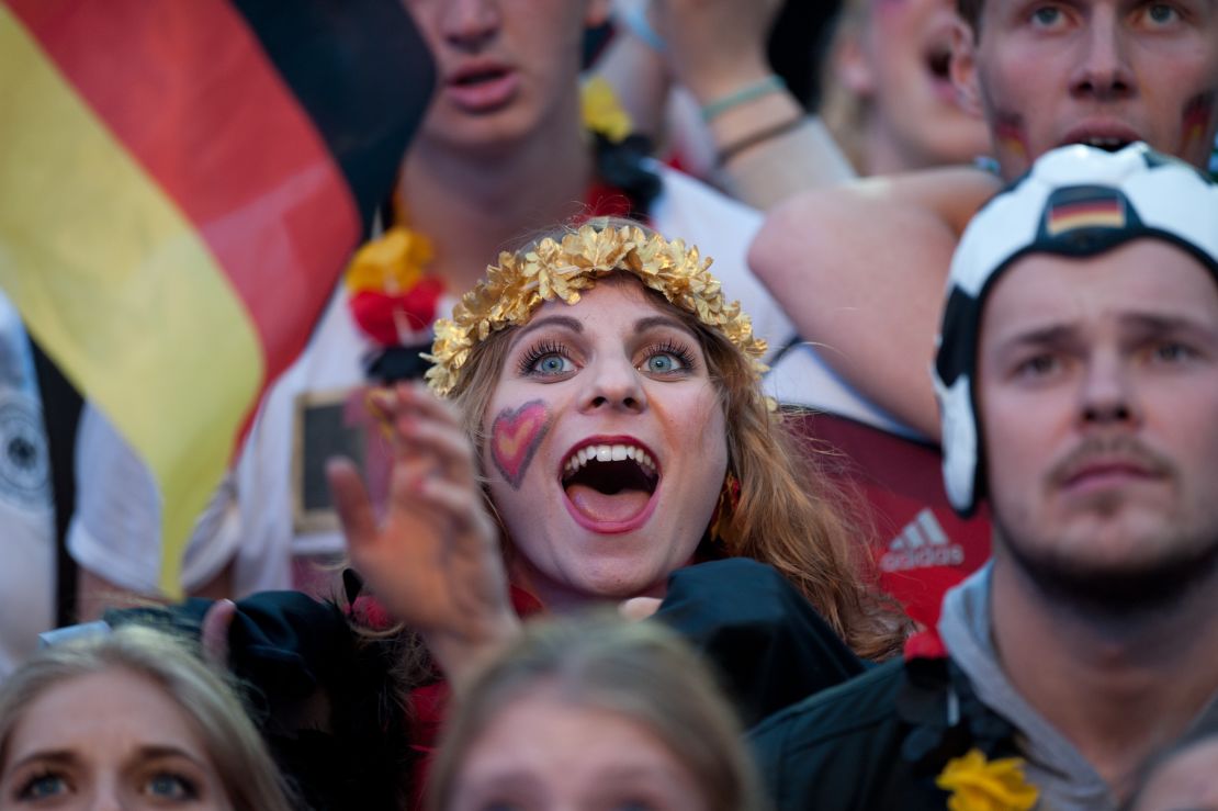 German soccer fans watch the Brazil World Cup final on Berlin's 'Fan Mile.'