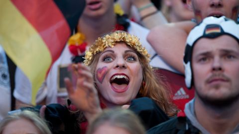 German soccer fans watch the Brazil World Cup final on Berlin's 'Fan Mile.' 