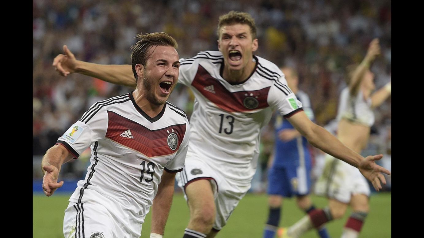 Gotze, left, celebrates with teammate Thomas Muller after scoring the goal that would decide the match.