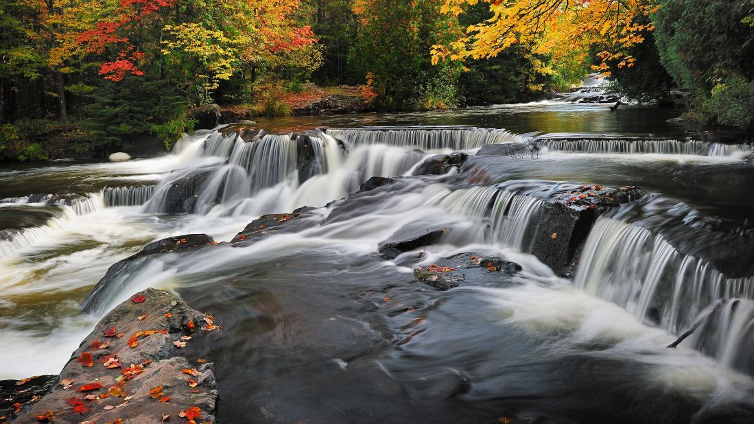 A Michigan State Scenic site, Paulding's Bond Falls has a boardwalk from the parking lot where visitors can take a short walk to a great view of the rushing water.