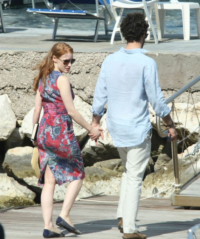 Jessica Chastain and a male companion enjoy the view in Italy on July 13. 