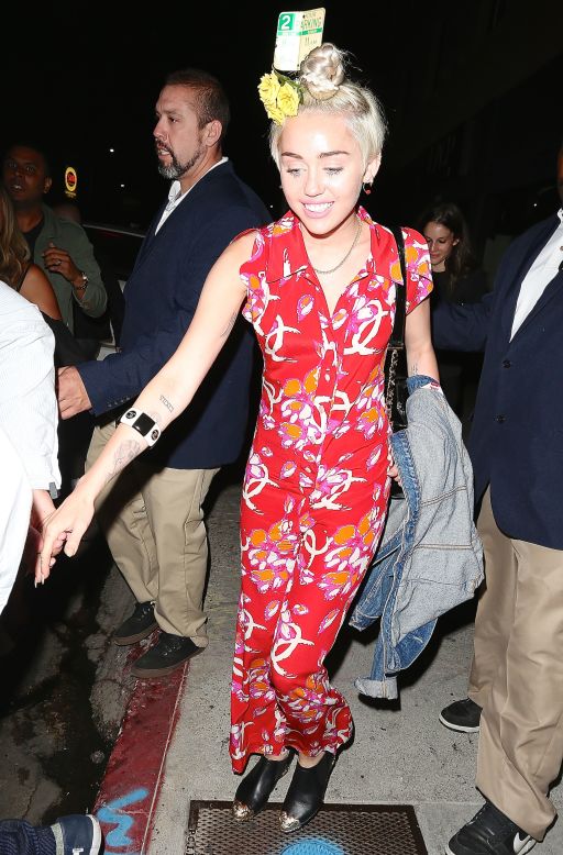 Miley Cyrus brings a tropical vibe to Los Angeles club Warwick on July 11. 