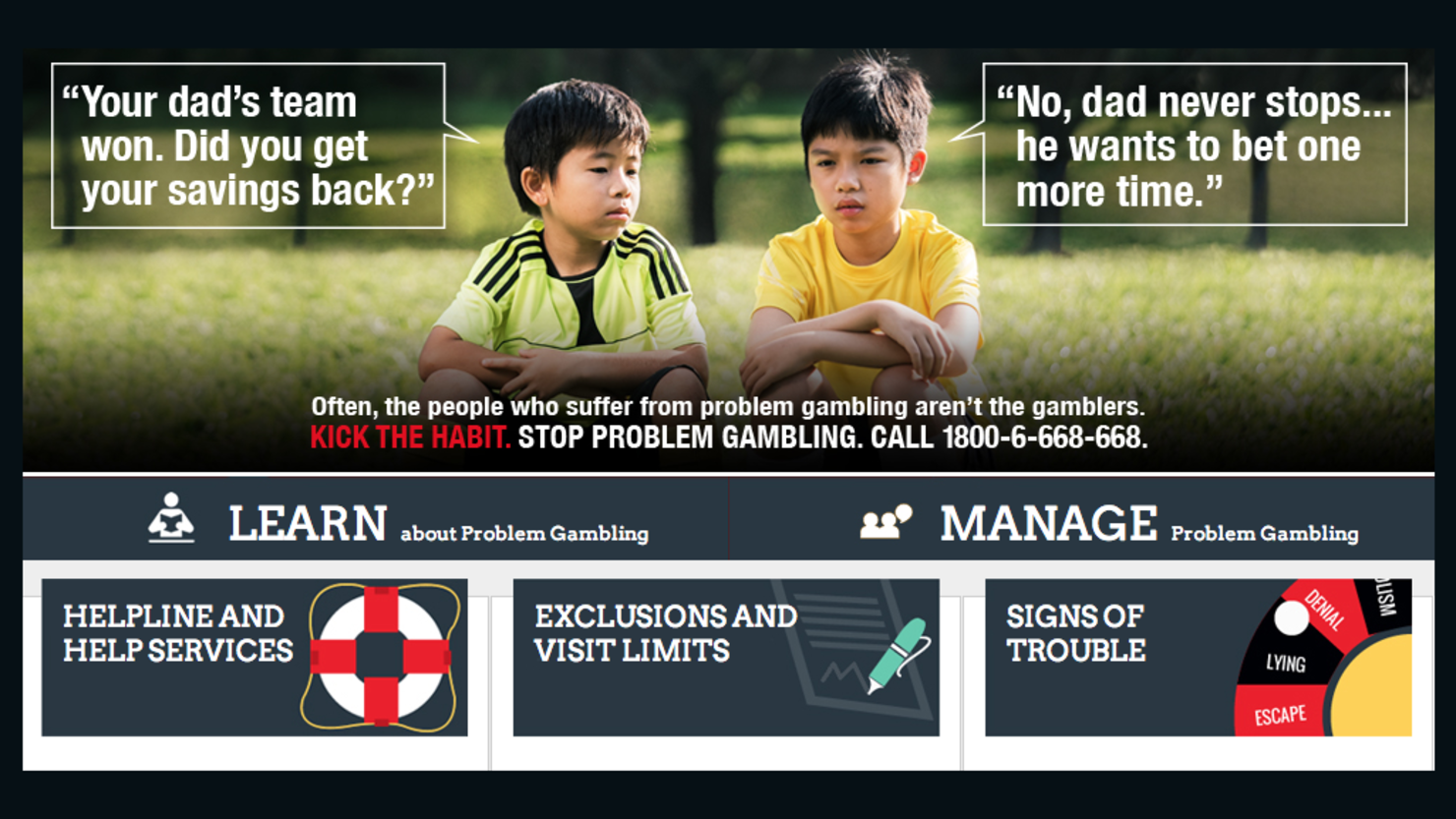 A screenshot of the National Council on Problem Gambling's website shows the organization's new ad.