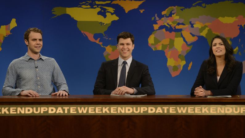 Brooks Wheelan, left, appearing with Colin Jost and Cecily Strong on "Saturday Night Live," recently tweeted that he was "fired" after one season on the show. He's not the first to be dumped from the late-night series. 