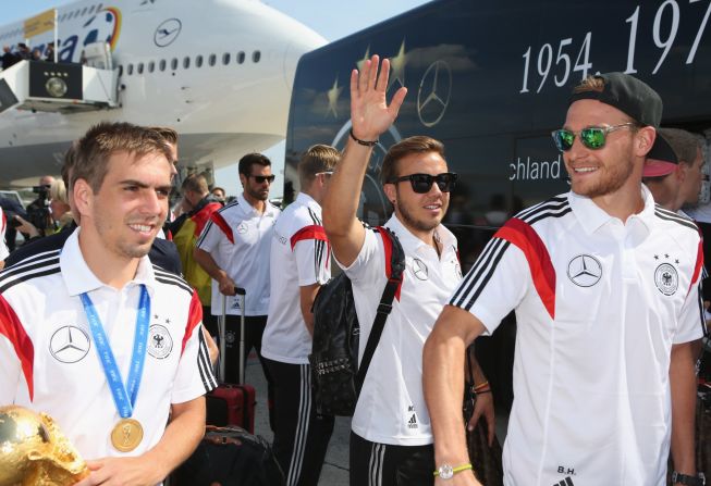 Even with sunglasses on there's no mistaking Mario Goetze (center). The Germany substitute scored the only goal in the World Cup final in extra time to seal victory.