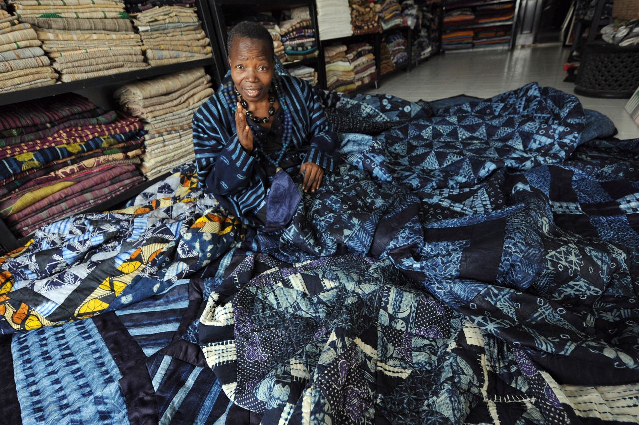 Nike Davies-Okundaye, Nigeria's most famous traditional textile designer, poses at her gallery in Lagos.