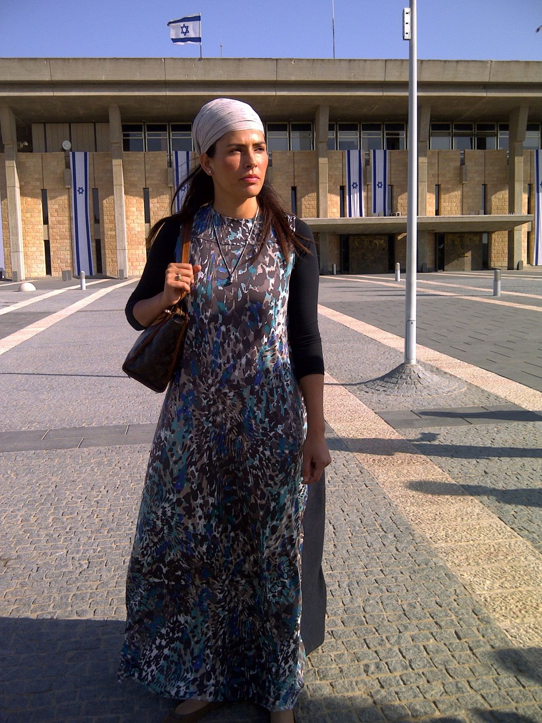 Former Miss Israel Linor Abargil outside the Israeli Parliament in Jerusalem.