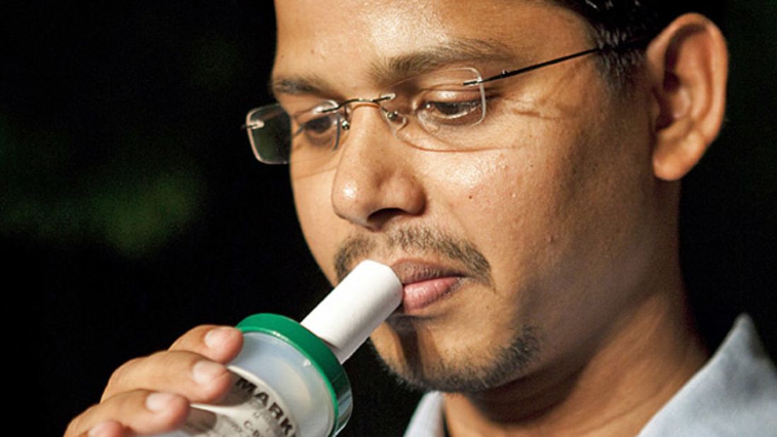 In 2011, Grand Challenges Canada and the Gates Foundation allocated $950,000 for research into a hand-held breathalyzer device to test for TB.<br />Pictured, Lead researcher Ranjan Nanda demonstrates the BIO-VOC, (funded through the Grand Challenges Canada's Co-Funded Phase II GCE program).